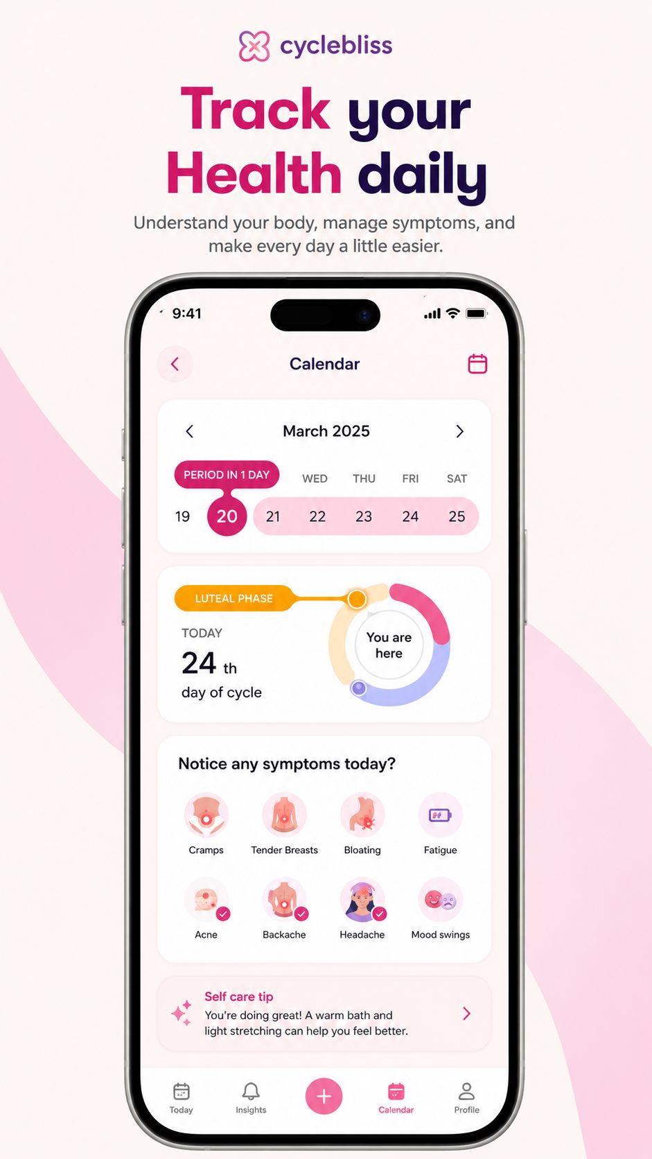 Symptom and luteal phase tracker